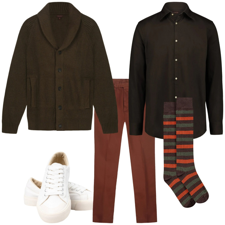 Outfit uomo - Total look #2327486. Stile Casual per Tutti i giorni. Abbinamento con sneakers, calzini, pantaloni, camicie, cardigans.