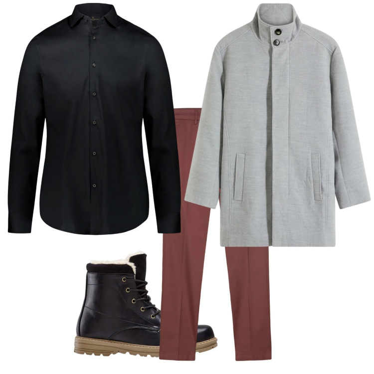 Outfit uomo - Total look #2327489. Stile Casual per Tutti i giorni. Abbinamento con stivali e stivaletti, cappotti, camicie, pantaloni chino.