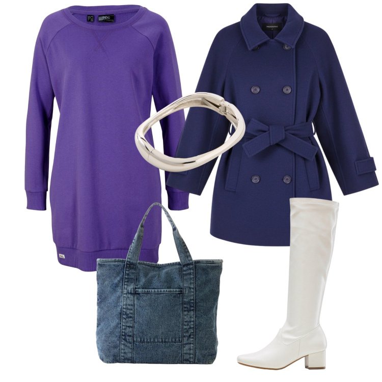 Outfit donna - Pioggia e stivali. Stile Casual per Tutti i giorni. Abbinamento con shopping bag, braccialetti, vestiti, stivali, cappotti.