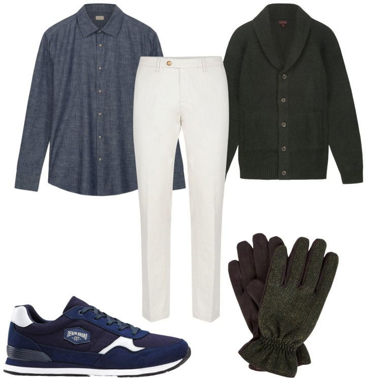 Outfit uomo - Total look #2327511. Stile Trendy per Tutti i giorni. Abbinamento con sneakers, pantaloni chino, guanti, camicie, cardigans.