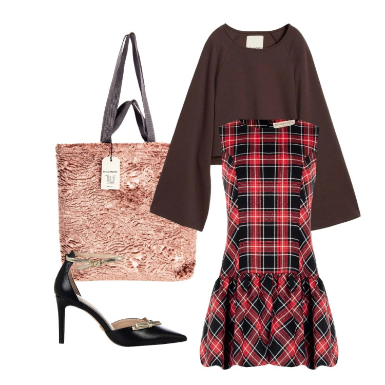 Outfit donna - Tartan per l’abito. Stile Bon Ton per Cerimonia. Abbinamento con cappe, borse tote, décolleté, vestiti corti.