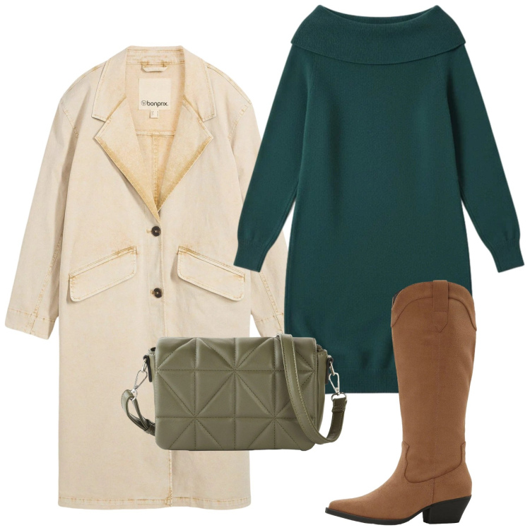 Outfit donna - Total look. Stile Bon Ton per Tutti i giorni. Abbinamento con trench, stivali, borse a tracolla, vestiti corti.