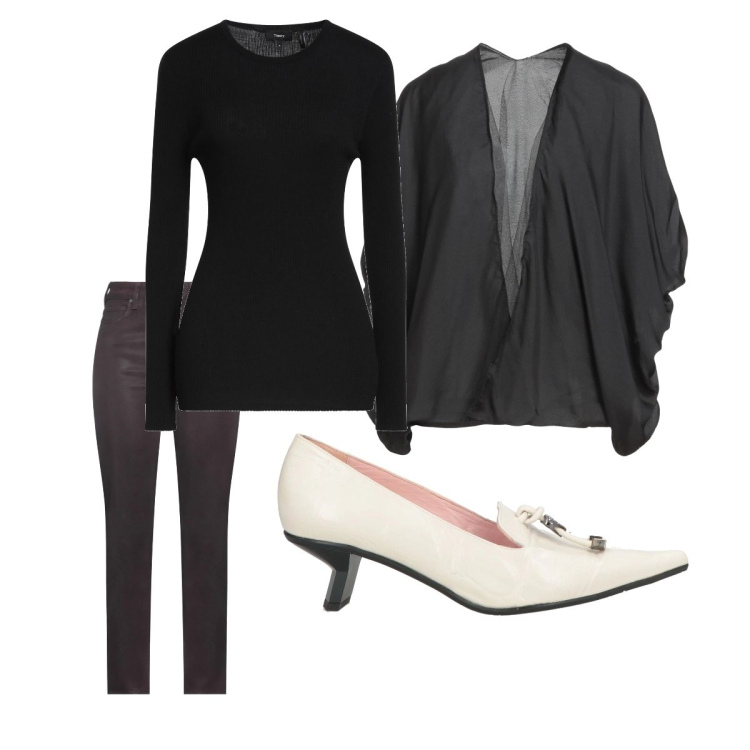 Outfit donna - Oggi ho un appuntamento. Stile Rock per Tutti i giorni. Abbinamento con jeans, blazer, décolleté, pullovers.