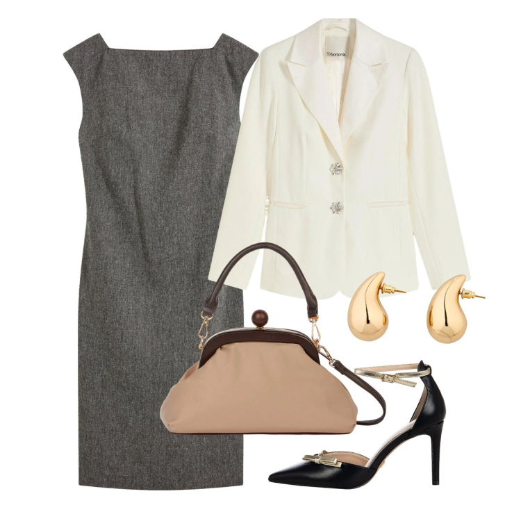 Outfit donna - Cerimonia. Stile Chic per Cerimonia. Abbinamento con vestiti a tubino, orecchini, blazer, décolleté, clutch.