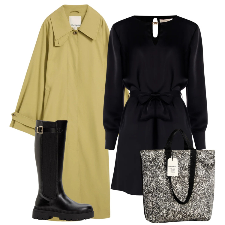 Outfit donna - Total look. Stile Bon Ton per Ufficio. Abbinamento con trench, stivali, vestiti corti, borse tote.