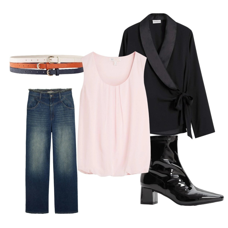 Outfit donna - Sexy mannish bonprix. Stile Sexy per Serata fuori. Abbinamento con blazer, jeans dritti, stivaletti, cinture, top.