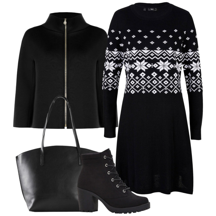 Outfit donna - Total look. Stile Bon Ton per Tutti i giorni. Abbinamento con stivaletti, vestiti, shopping bag, cappe.