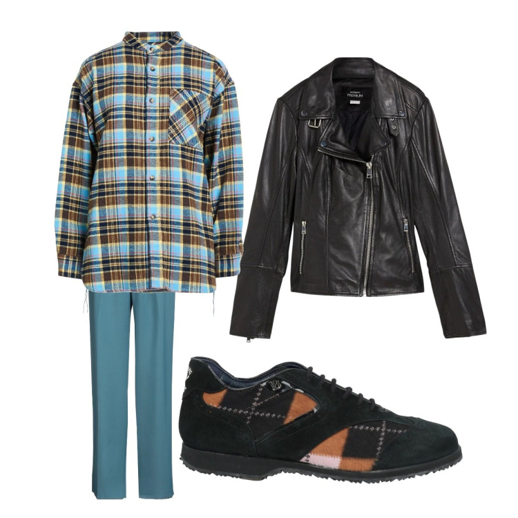 Outfit donna - camicia a quadri curvy. Stile Urban per Tutti i giorni. Abbinamento con blazer, pantaloni, camicie, scarpe stringate.