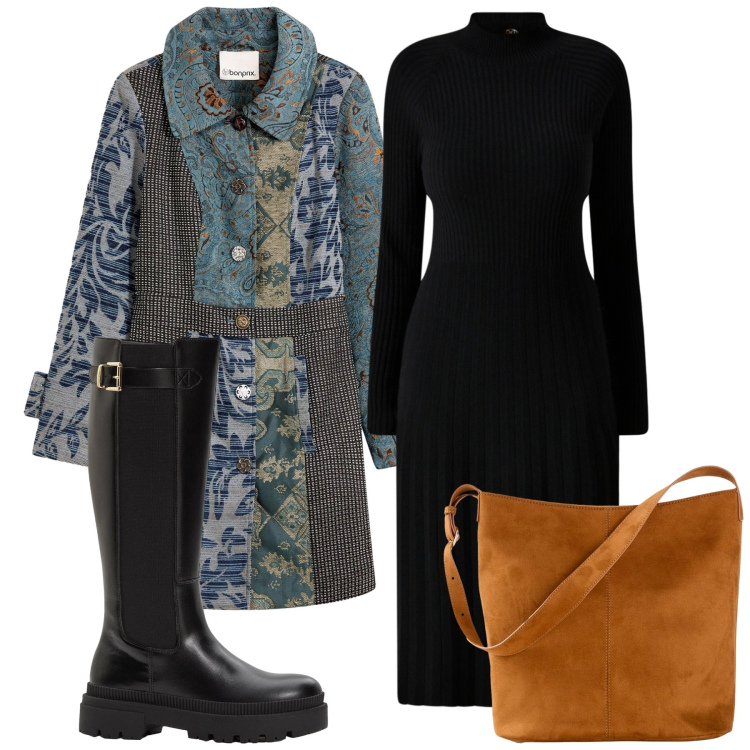 Outfit donna - Total look. Stile Bon Ton per Tutti i giorni. Abbinamento con stivali, borse a mano, cappotti, vestiti midi/longuette.