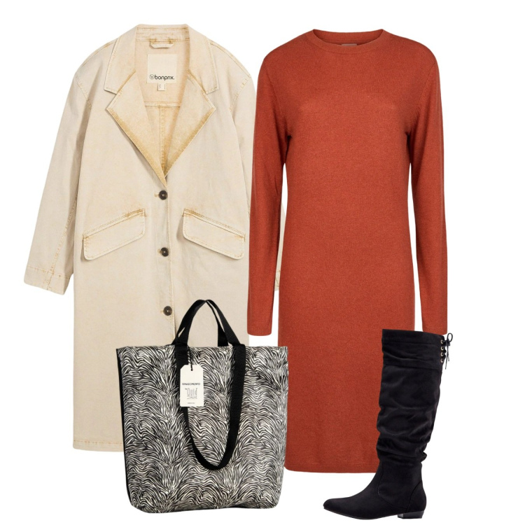 Outfit donna - Terracotta. Stile Bon Ton per Tutti i giorni. Abbinamento con trench, stivali, borse tote, vestiti midi/longuette.