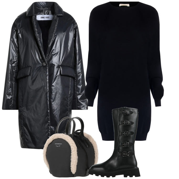 Outfit donna - Total black. Stile Urban per Tutti i giorni. Abbinamento con zaini, stivali, cappotti, vestiti corti.