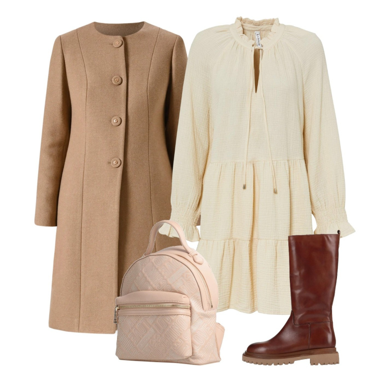 Outfit donna - Avorio. Stile Romantica per Tutti i giorni. Abbinamento con vestiti, stivali, zaini, cappotti.