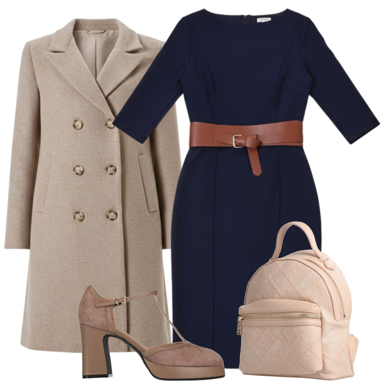 Outfit donna - Total look. Stile Bon Ton per Tutti i giorni. Abbinamento con zaini, décolleté, cappotti, vestiti midi/longuette.