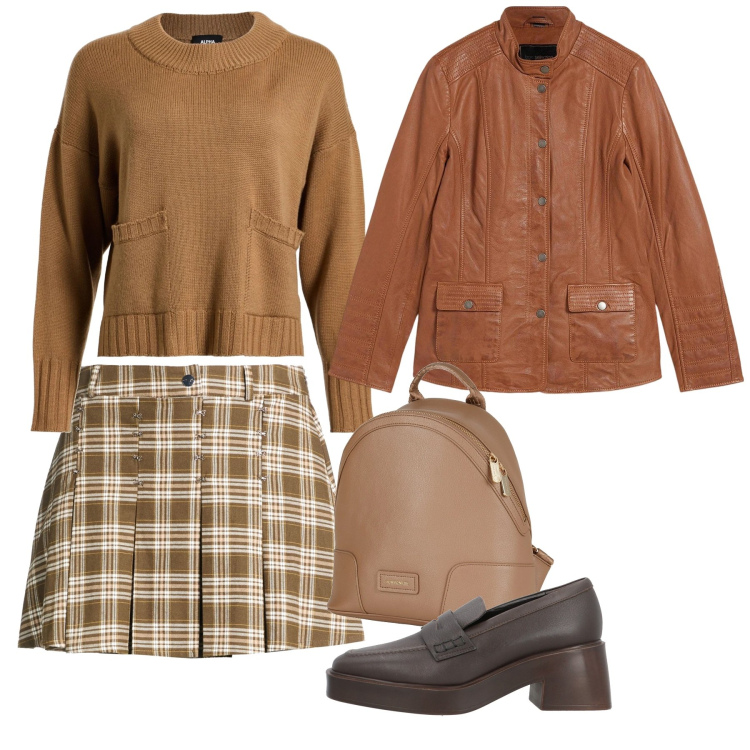 Outfit donna - Gennaio. Stile Preppy per Scuola/Università. Abbinamento con blazer, zaini, mocassini, minigonne, pullovers.
