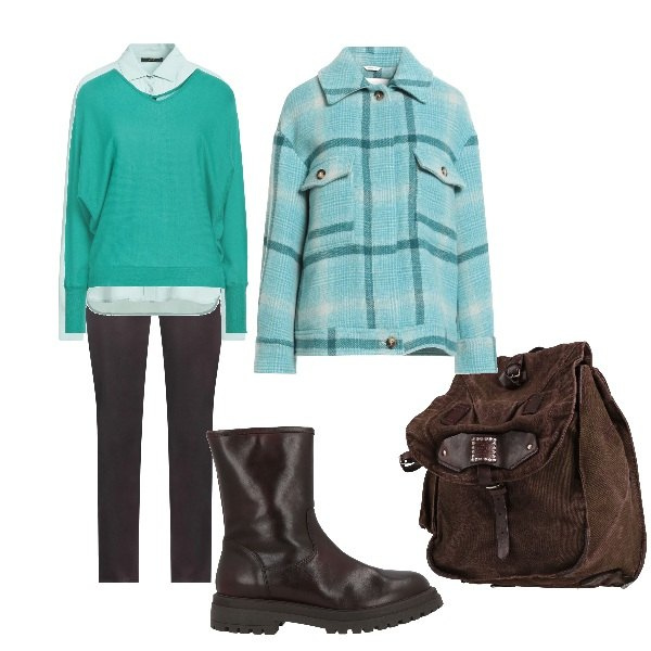 Outfit donna - colori d\'inverno. Stile Urban per Tutti i giorni. Abbinamento con pullovers, jeans, camicie, cappotti, stivaletti, zaini.