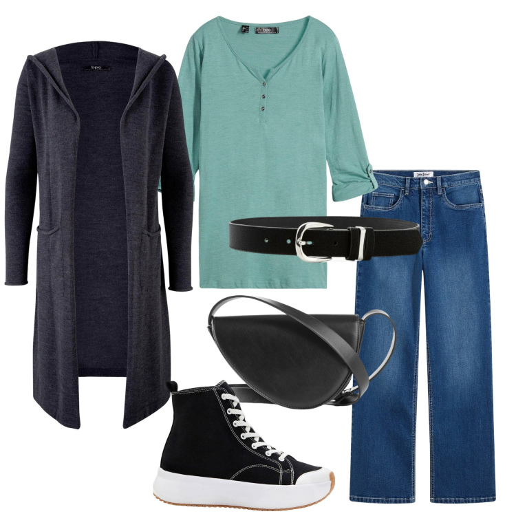 Outfit donna - Total look #2327580. Stile Basic per Tutti i giorni. Abbinamento con cardigans, sneakers alte, cinture, cardigans, jeans, borse a tracolla.