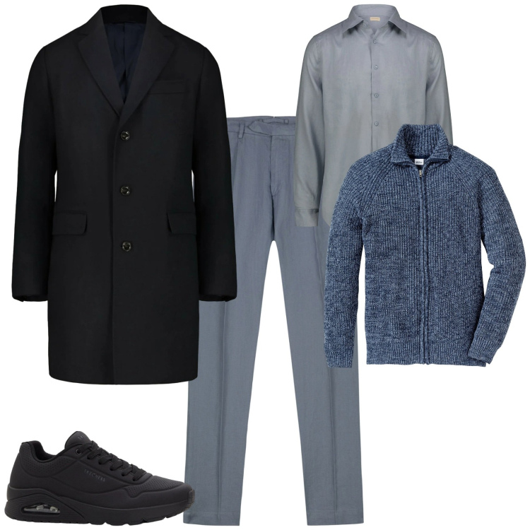 Outfit uomo - Trendy ufficio week end. Stile Trendy per Tutti i giorni. Abbinamento con cardigans, sneakers, camicie, pantaloni, cappotti.