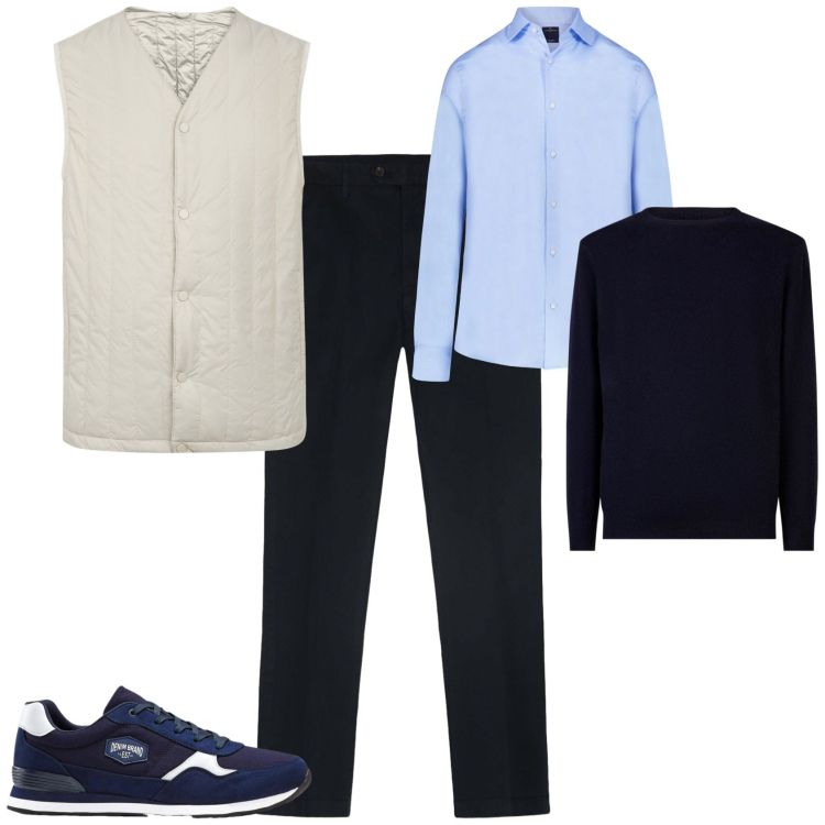 Outfit uomo - Trendy ufficio tempo libero. Stile Trendy per Tutti i giorni. Abbinamento con sneakers, camicie, piumini, maglieria, pantaloni.