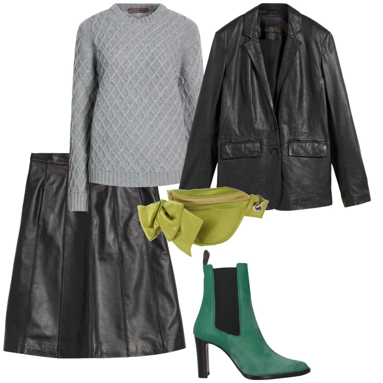 Outfit donna - Completo nero. per Serata fuori. Abbinamento con blazer, gonne, marsupi, stivaletti chelsea, pullovers.