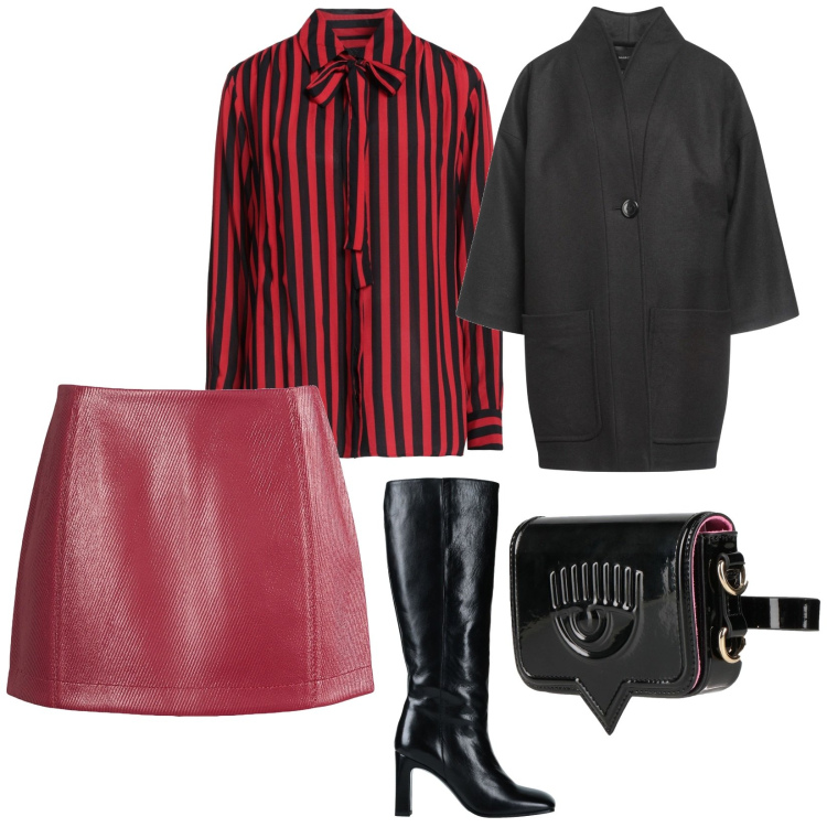 Outfit donna - Burgundy love. per Serata fuori. Abbinamento con stivali, marsupi, cappotti, minigonne, camicie.
