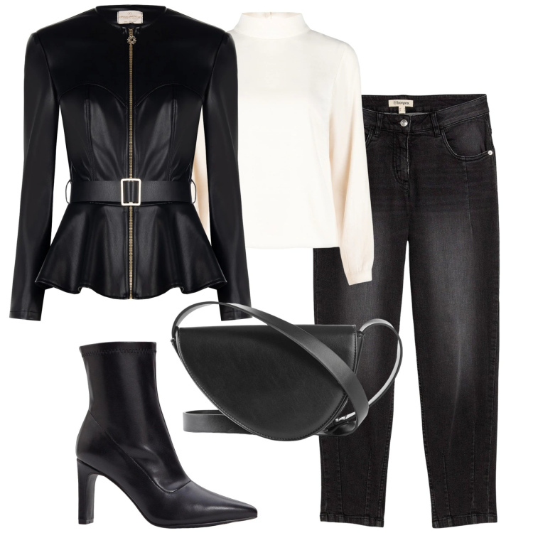 Outfit donna - Gennaio. Stile Casual chic per Tutti i giorni. Abbinamento con jeans, stivaletti, borse a tracolla, giacche, bluse.