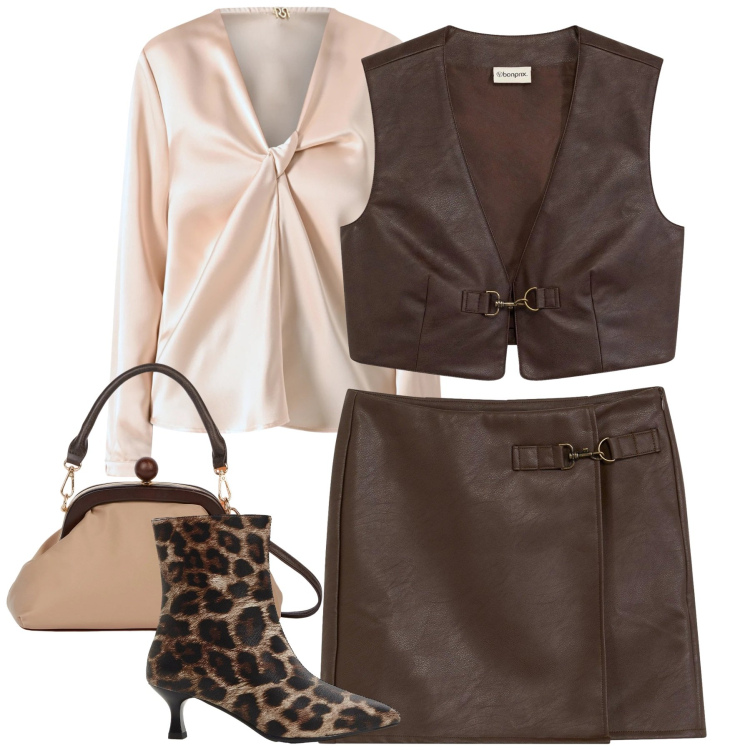Outfit donna - Gennaio. Stile Urban per Tutti i giorni. Abbinamento con stivaletti, gilet, gonne, bluse, clutch.