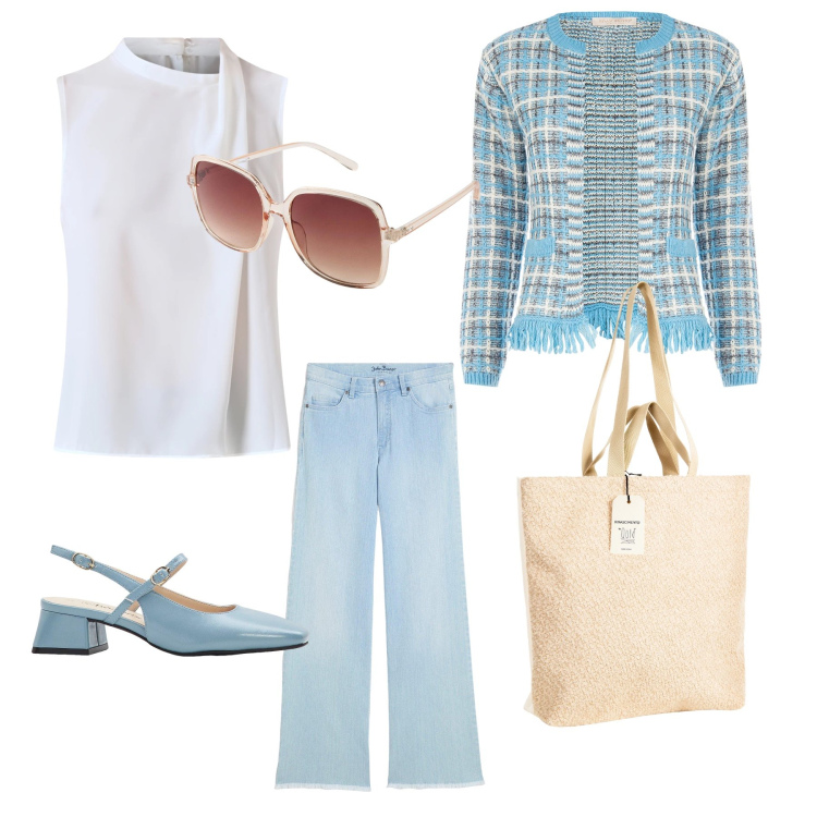 Outfit donna - Ti amo ma sono un po’ timida. Stile Casual chic per Tutti i giorni. Abbinamento con jeans, décolleté, occhiali da sole, top, borse tote, blazer.