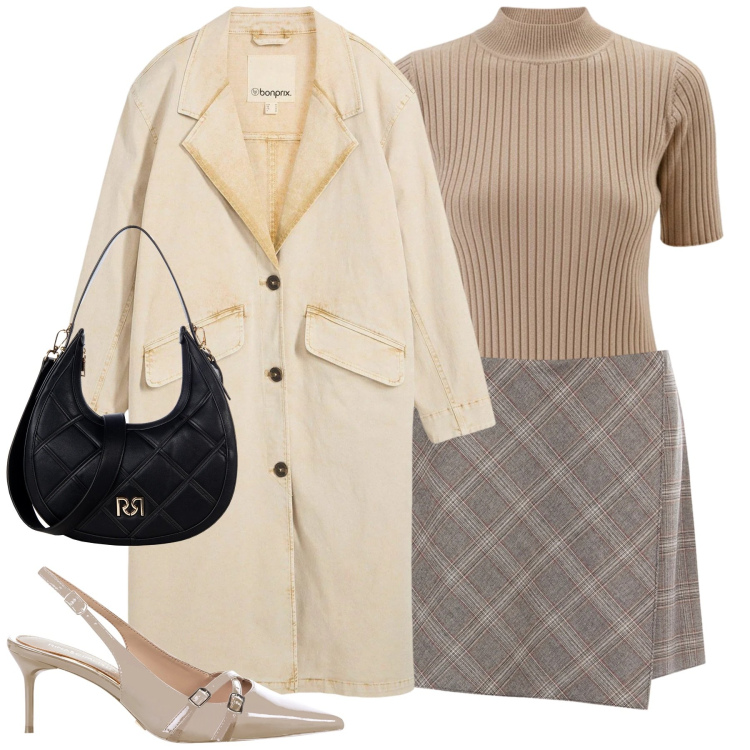 Outfit donna - Total look #2327654. Stile Urban per Tutti i giorni. Abbinamento con trench, borse a tracolla, décolleté, minigonne, pullovers.