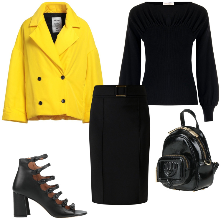 Outfit donna - Il giallo d\'inverno. per Tutti i giorni. Abbinamento con zaini, caban, stivaletti, gonne, maglieria.
