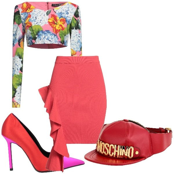 Outfit donna - look stravagante. Stile Glamour per Tutti i giorni. Abbinamento con décolleté, minigonne, marsupi, top.