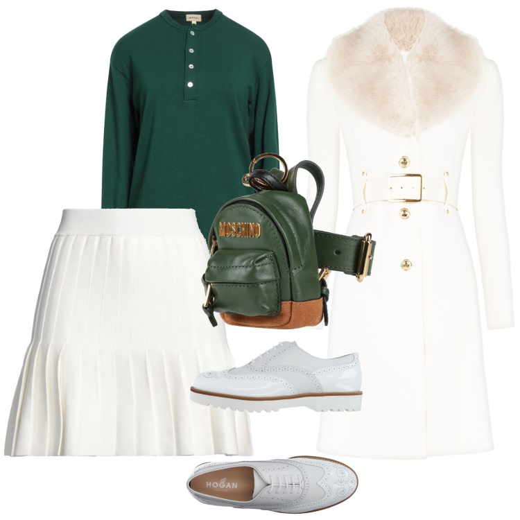 Outfit donna - Scarpe bianche. per Scuola/Università. Abbinamento con scarpe stringate, marsupi, minigonne, t-shirt, cappotti.