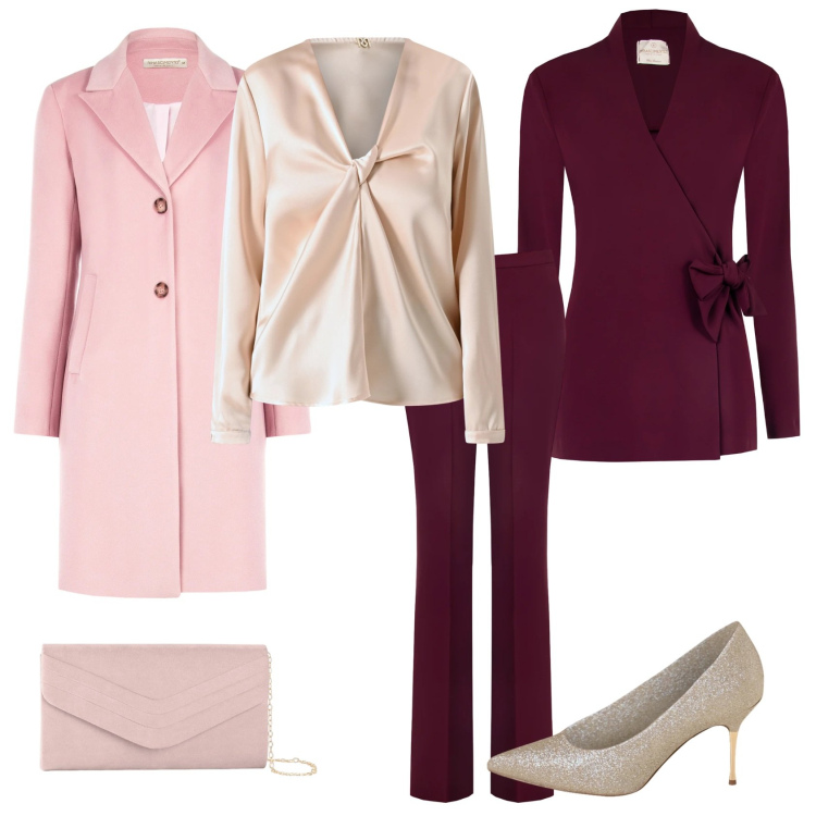 Outfit donna - Total look #2327676. Stile Chic per Cerimonia. Abbinamento con pochette, blazer, pantaloni, bluse, décolleté, cappotti.