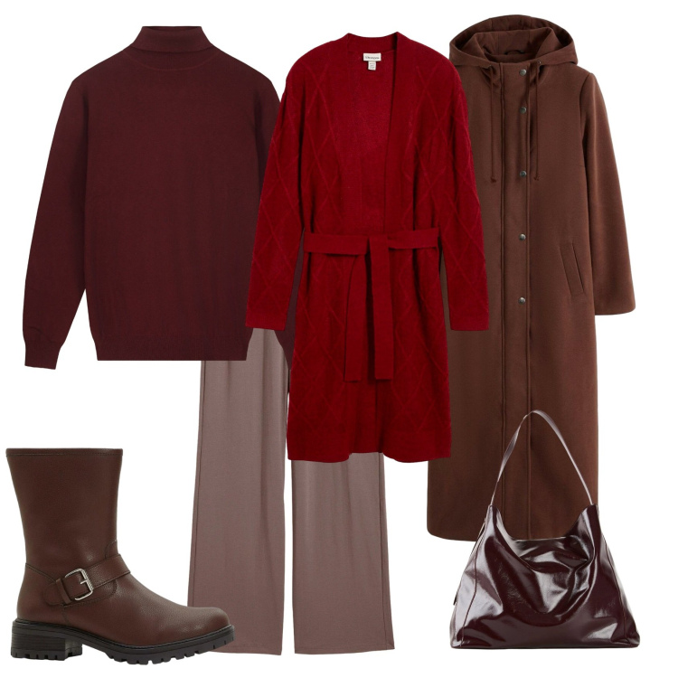 Outfit donna - Total look #2327690. Stile Casual per Tutti i giorni. Abbinamento con cardigans, pantaloni, cappotti, stivali, shopping bag, maglieria.