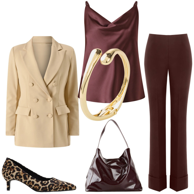 Outfit donna - Total look #2327693. Stile Chic per Serata fuori. Abbinamento con décolleté, braccialetti, shopping bag, canottiere, blazer, pantaloni skinny.