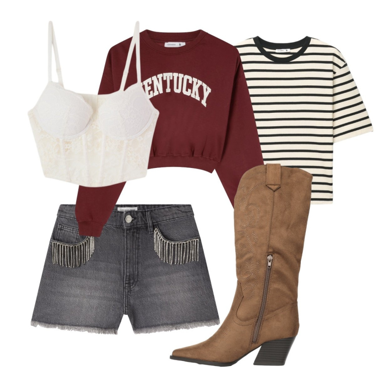 Outfit donna - Il mio stile a San Valentino. Stile Etnico per Scuola/Università. Abbinamento con shorts, felpe, stivali, bralette, t-shirt.