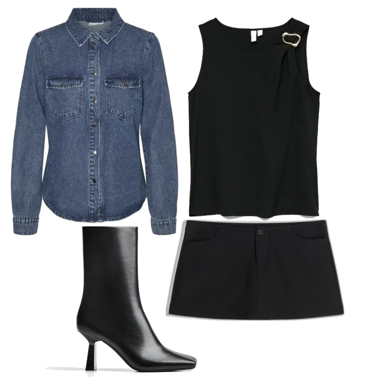 Outfit mujer - Rock #75. Estilo Rock para Noche/Fiesta elegante. Combinación con faldas, camisas, botines, top.