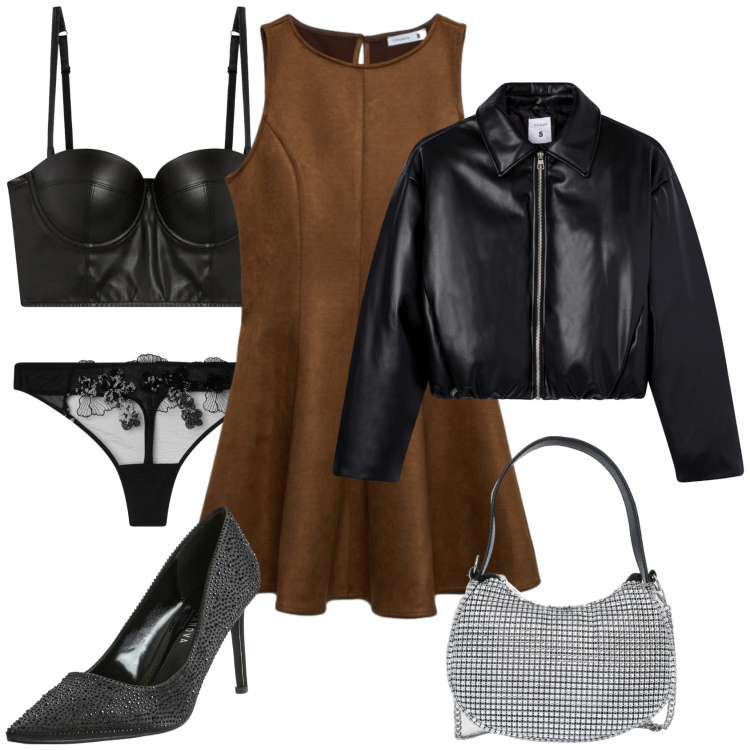 Outfit donna - Total look #2327730. Stile Chic per Serata fuori. Abbinamento con décolleté, borse a spalla, perizomi, giacche, bralette, vestiti corti.