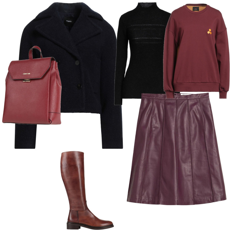 Outfit donna - Total look #2327776. Stile Casual chic per Serata fuori. Abbinamento con gonne, stivali, maglieria, caban, zaini, felpe.