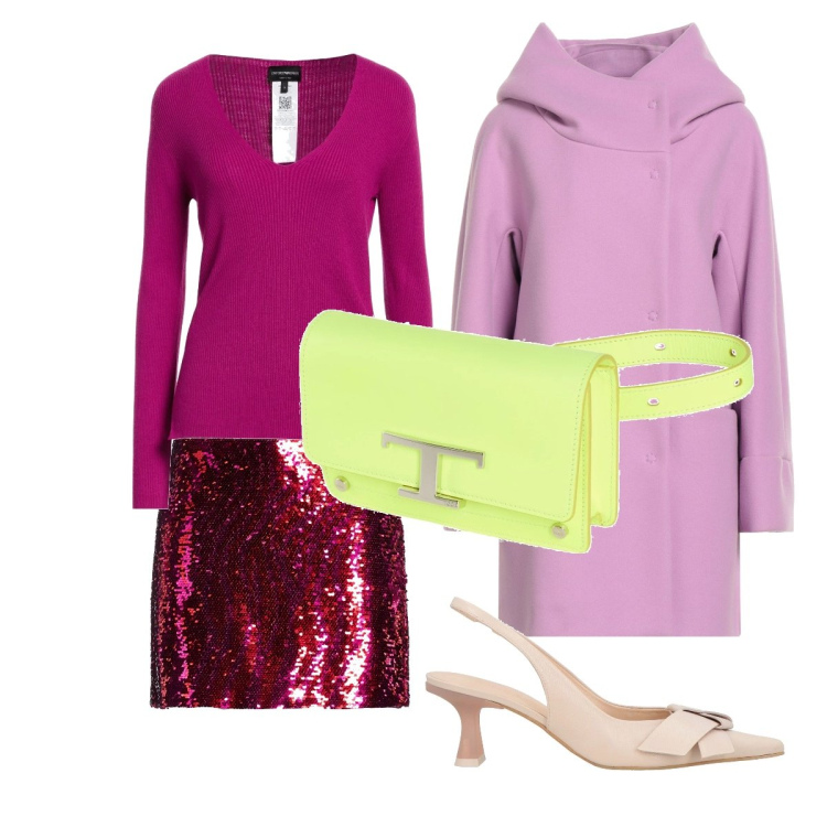 Outfit donna - Basic con un Tacco rosa. Stile Basic per Cerimonia. Abbinamento con décolleté, cappotti, minigonne, marsupi, pullovers.