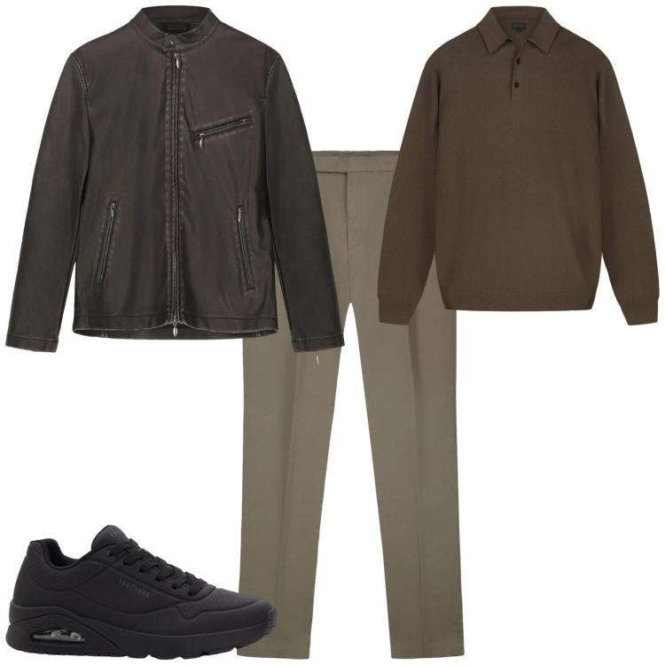 Outfit uomo - Trendy ufficio tempo libero. Stile Trendy per Tutti i giorni. Abbinamento con sneakers, giacche, maglieria, pantaloni.