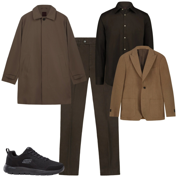 Outfit uomo - Ufficio con stile. Stile Business/Elegante per Ufficio. Abbinamento con sneakers, pantaloni chino, giacche, camicie, trench.