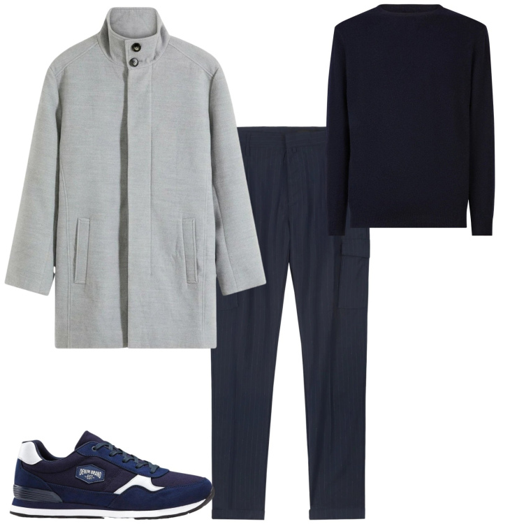 Outfit uomo - Trendy ufficio tempo libero. Stile Trendy per Tutti i giorni. Abbinamento con sneakers, cappotti, maglieria, pantaloni cargo.