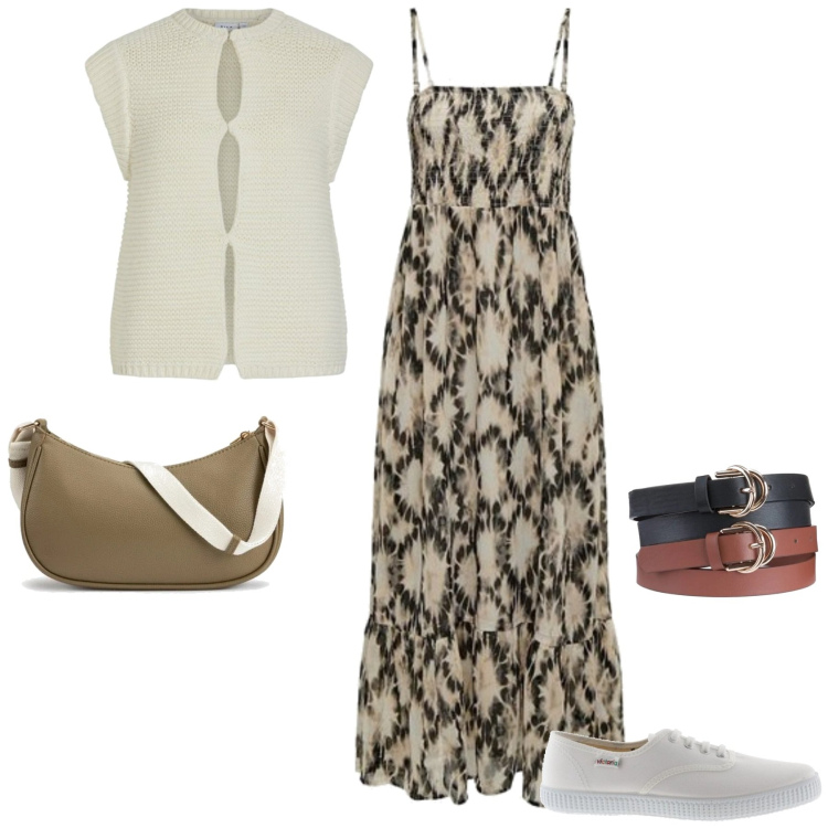 Outfit mujer - Boho #84. Estilo Boho para Todos los días. Combinación con sneakers, anillos, bandoleras, vestidos largos, chalecos.