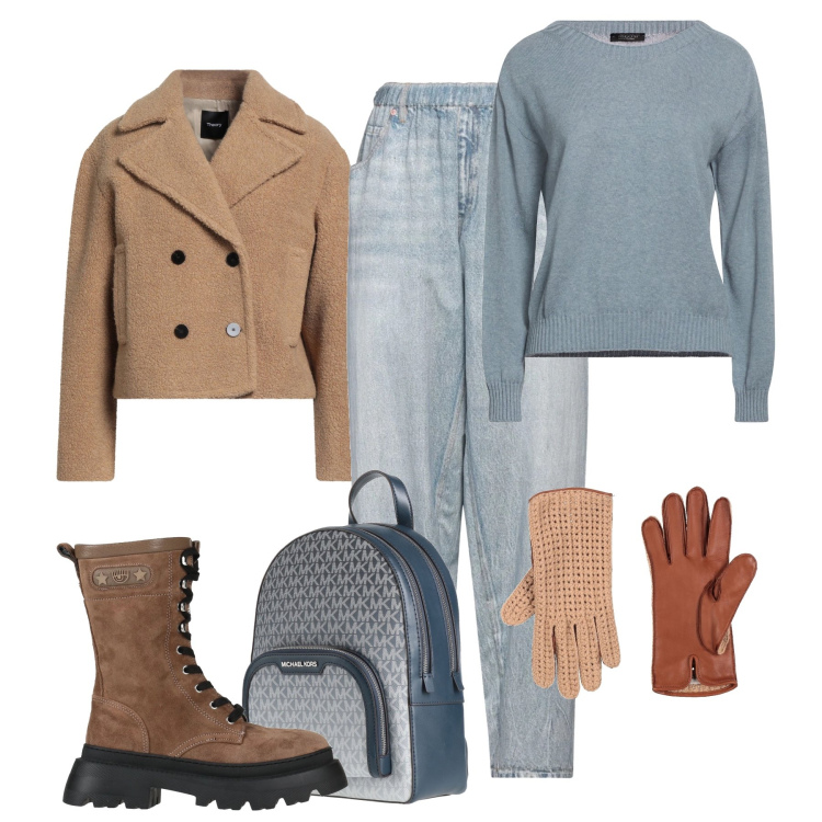 Outfit donna - City time. Stile Urban per Tutti i giorni. Abbinamento con zaini, guanti, jeans, caban, stivaletti, pullovers.