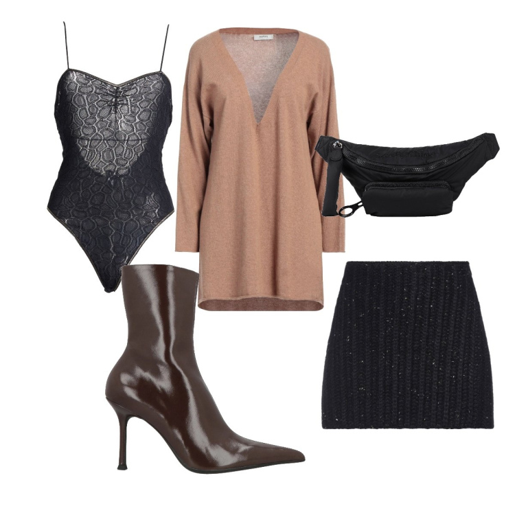 Outfit donna - Sexy e Fiera. Stile Sexy per Ufficio. Abbinamento con minigonne, pullovers, marsupi, body, stivaletti.