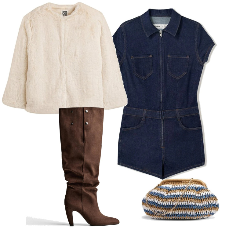 Outfit mujer - Chic #679. Estilo Chic para Noche/Fiesta elegante. Combinación con abrigos, bolsos de mano, chándal corto, botas.