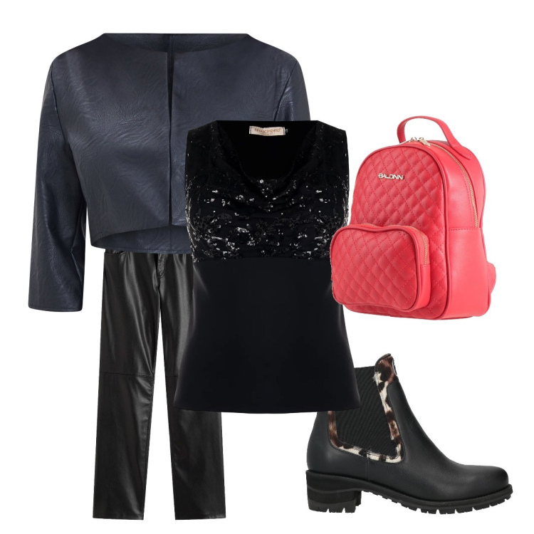 Outfit donna - Vado al concerto. Stile Urban per Serata fuori. Abbinamento con pantaloni, zaini, stivaletti chelsea, bolero, top.