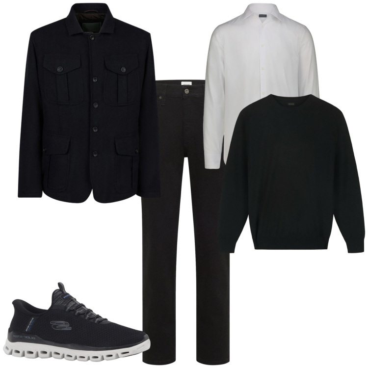 Outfit uomo - Trendy week end. Stile Trendy per Tutti i giorni. Abbinamento con sneakers, jeans dritti, giacche, pullovers, camicie.