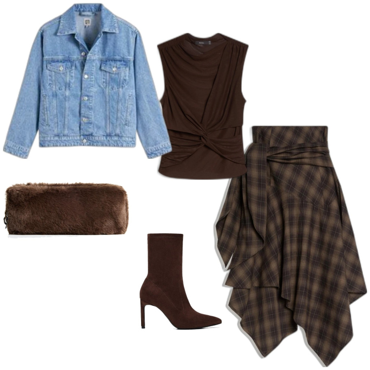 Outfit mujer - Chic #681. Estilo Chic para Noche/Fiesta elegante. Combinación con blazers, maletas, falda longuette, top, botines.