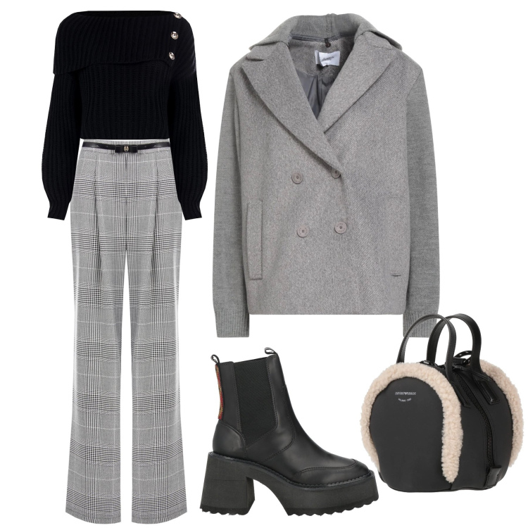 Outfit donna - Total look #2327824. Stile Casual chic per Tutti i giorni. Abbinamento con stivaletti, zaini, caban, pantaloni, maglieria.